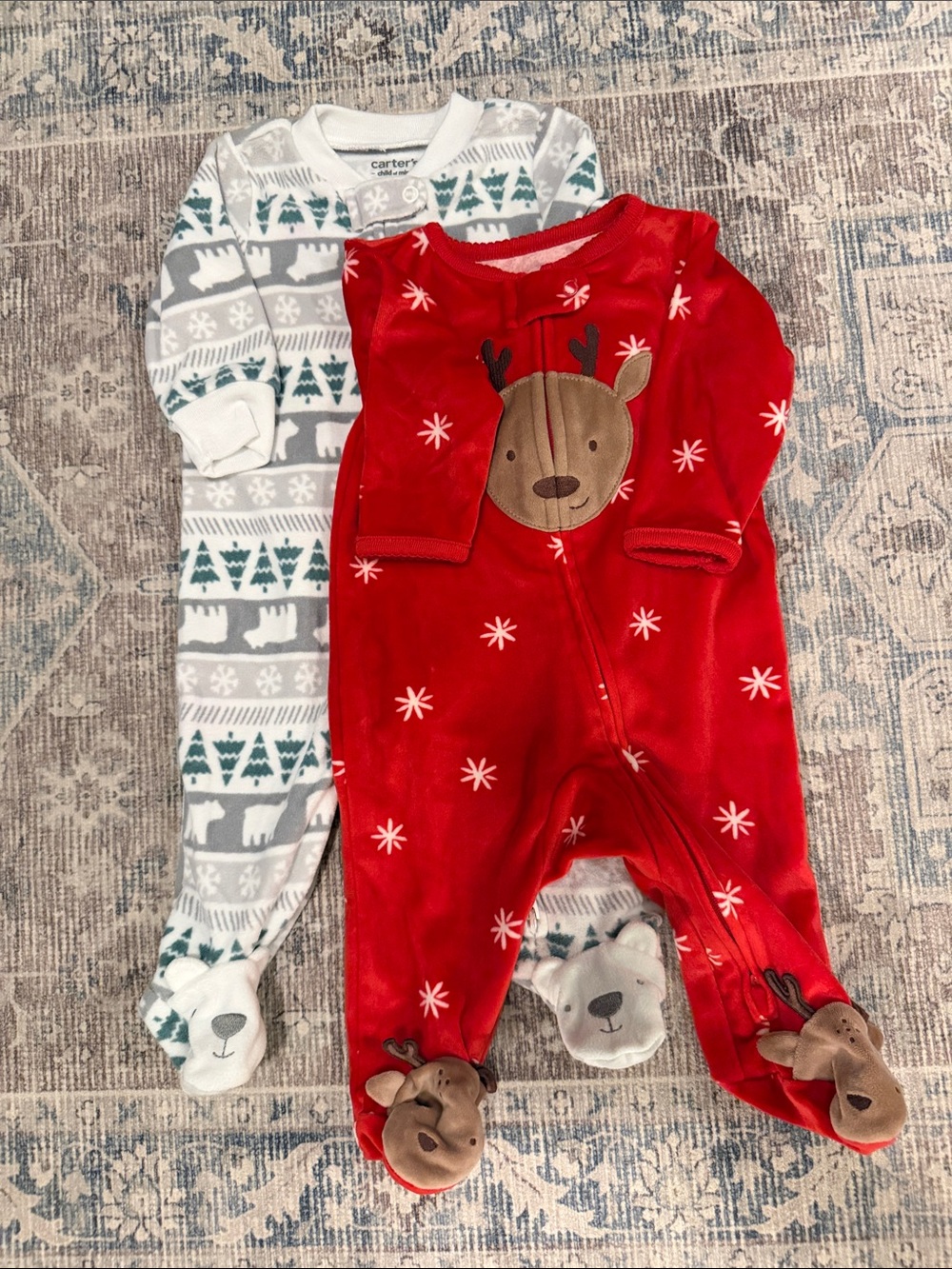 Bundle of 2 Fleece Footie Pajamas Size 0-3